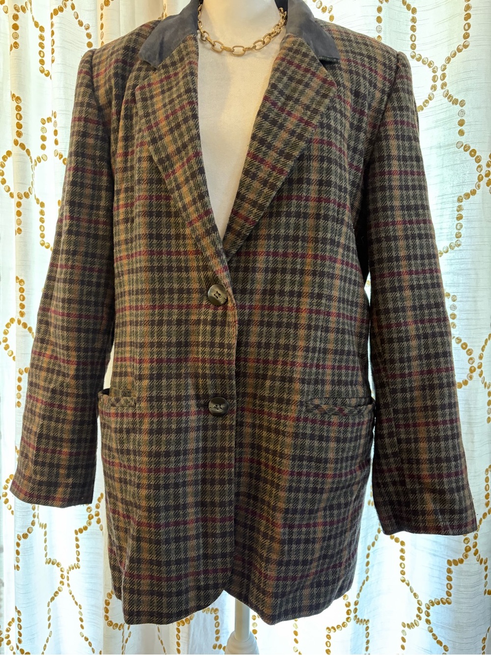 Vintage Plaid Blend Oversized Blazer Jacket